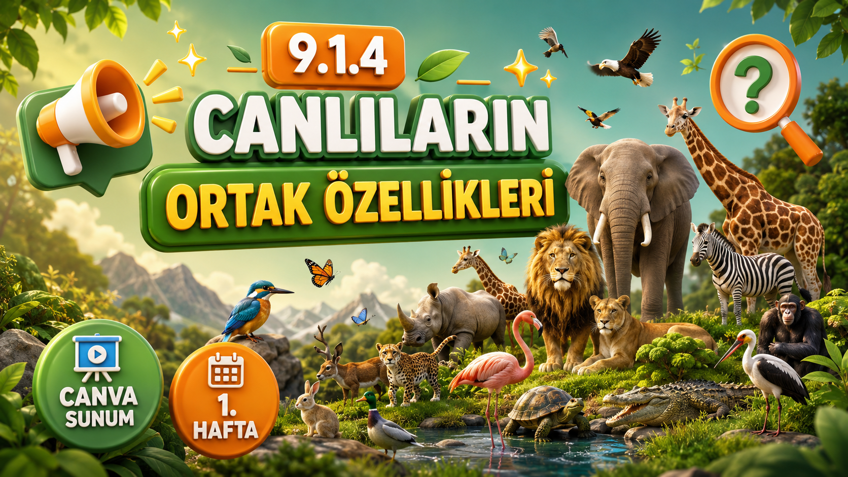 BİY.9.1.4. Çevresindeki canlıların özelliklerini bilimsel olarak gözlemleyebilme - Canva Linki kapak görseli