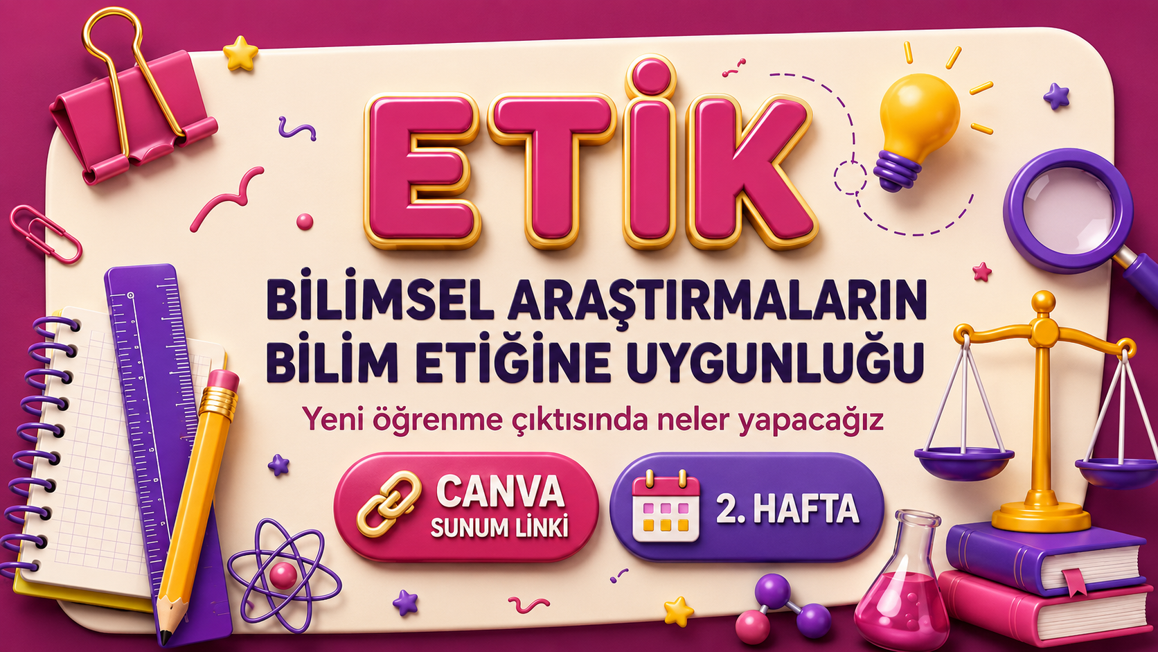 BİY.9.1.3. Bilimsel araştırmaların bilim etiğine uygunluğu ile ilgili bilgi toplayabilme - Canva Linki kapak görseli